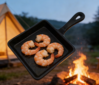 Poêle carrée en fonte pré-assaisonnée, mini poêle à frire en fonte, poêle grill à poignée unique pour œufs, steaks, cuisson domestique et cuisine