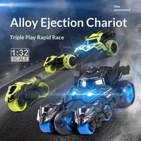 Voiture jouet en plastique pour enfants, modèle 3-en-1 : véhicule de combat à lancer, moto à inertie avec fonction 'Suive-moi', effets lumineux et musique