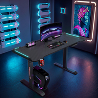 Bureau de direction ultra-moderne avec bras de moniteur rétractable, charge sans fil, bandes LED RGB, design ergonomique pour le bureau, utilisation commerciale, base en acier