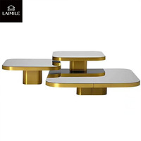 Table basse design irrégulière empilable avec plateau en pierre frittée et base métallique, table à thé de luxe pour la maison, l'hôtel et le hall