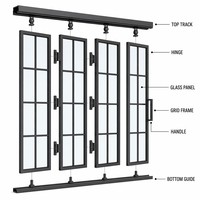 Porte pliante en aluminium à rupture de pont thermique, grille noire moderne, sur mesure, pour cloisonnement intérieur de bureaux commerciaux