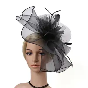 HY 2401 erxi fashion an and n party banquet top hat gauze veil ball headdress fine hair accessories wholesale