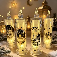 Lampu Lilin Akrilik LED Eid Mubarak, Lampu Hias Ramadan Kareem, Lilin Transparan untuk Dekorasi Ramadan