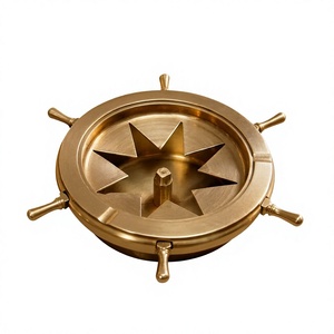 Brass Ship Wheel Cigar <b>Ashtray</b> Star Cutting Design Nautical Decorative Metal <b>Ashtray</b> Vintage Maritime Tabletop Cigar Accessory - Product Image 3