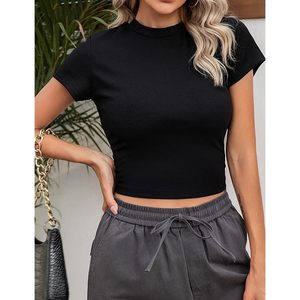 Camiseta Corta sin Espalda para Mujer, Cuello Alto, Manga Corta, Ajustada, Estilo Casual Y2K, Moda Verano 2023 - Product Image 2