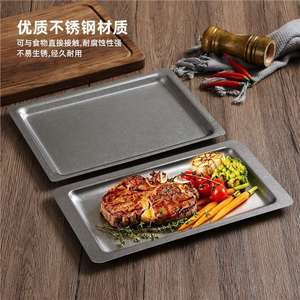 Retro Stainless Steel Rectangular Plate Thickened Barbecue Grilling Serving Dish For Meat Seafood Hot Pot - Product Image 2
