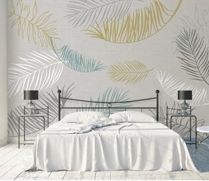 Murale murale en plumes multicolores, personnalisée, 3D, imperméable, en tissu de soie, design moderne, non-collée, pour salon, chambre à coucher, maison - Product Image 3