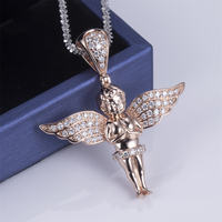 Pendentif ange priant personnalisé en or rose massif 18 carats, entièrement pavé de diamants de laboratoire, bijoux de luxe personnalisés pour homme et femme, cadeau