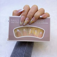 Faux ongles préfabriqués Fresh Daisy, style français color block, motifs floraux peints à la main, très demandés en Asie du Sud-Est