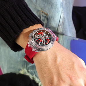 Montre pour homme, boîtier transparent, montre de sport, bracelet en silicone, cadran squelette, affichage multifonction, cadeau pour homme - Product Image 2