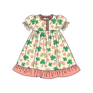 Personalizado Boutique Arco Iris flor estampado niños ropa trajes bebé volantes vestido niño mameluco hermana combina ropa para niños - Product Image 3