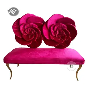 moderne dekoration liebessessel braut und bräutigam empfang rot samt stoff hochzeit sofa stuhl mit rosenblumen-rückenlehne design