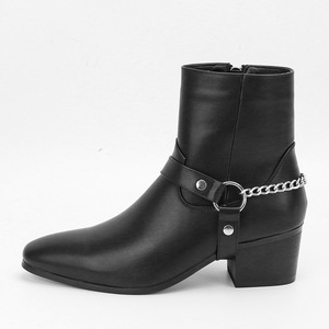 Black Ankle <b>Boots</b> With Chain Strap Pointed Toe Material Fashion Trend Buckle Closure Fashion Wholesale Men' Shoes - Product Image 2
