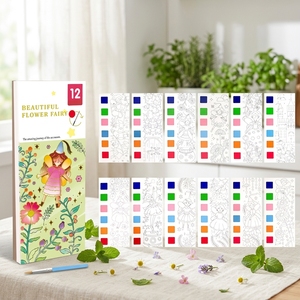 Livre d'aquarelle portable avec pages pré-imprimées pour pigments, pinceau et godet à eau, kit de peinture DIY pour marque-pages : il suffit d'ajouter de l'eau - Product Image 1