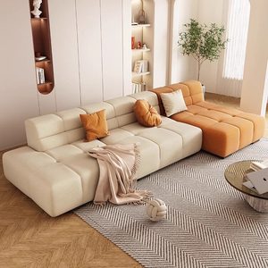 Divano Moderno Minimalista a Tre Posti in Ciniglia Color Crema, Divano Lineare per Salotto, Hotel <span class=keywords><strong>e</strong></span> Appartamenti - Product Image 4