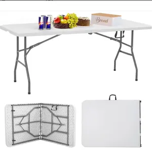 Indoor Outdoor Rectangle 6ft Heavy Square Folding Duty Working Half Portable Folded Plastic Folding Garden Utility Dining Table