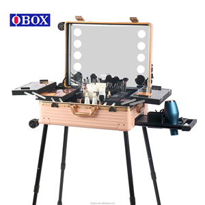 OBOX Top Vente Professionnel Cosmétique <span class=keywords><strong>Valise</strong></span> Roulante LED Éclairé HD Miroir Maquillage Train Cas Pliant <span class=keywords><strong>Coiffure</strong></span> Station PC - Product Image 2