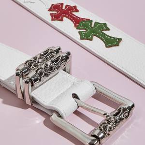 Cinturón de Cuero Y2K Personalizado al por Mayor para Hombre y Mujer, Retro, Multicolor, con Cruz, Clásico Blanco y Negro con Hebilla de Pasador de Rodillo de Aleación - Product Image 4