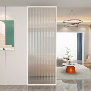 Paravent en verre long de style français pour salon, entrée, hall d'entrée, salle de bain, avec motifs en fer forgé et acier inoxydable, effet vague d'eau - Product Image 1