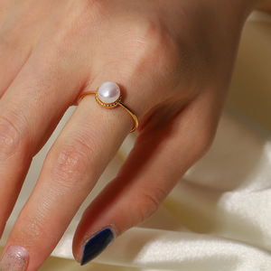 Wholesale Minimalist Fashion Jewelry <b>Rings</b> Adjustable Women Classic Stainless Steel Freshwater <b>Pearl</b> <b>Ring</b> - Product Image 2