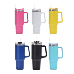 Nouveauté 2025 : Gobelet isotherme double paroi en acier inoxydable 40 oz le plus vendu, avec poignée, paille et couvercle - Product Image 2