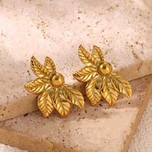 Pendientes de Botón con Forma de Hoja Elegantes, Diseño de Acero Inoxidable Chapado en Oro para Mujer, Joyería Ligera para Uso Diario y de Noche - Product Image 6