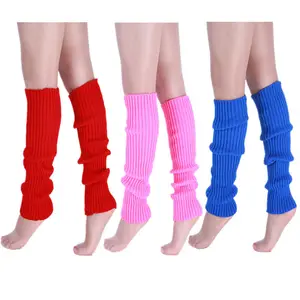Fluorescent Colored Wool Women Girl Knitted Rainbow Colors Plains Color Or Stripes Boot Socks Leg Warmers