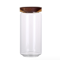 Bocaux de conservation hermétiques en verre borosilicate Hing 2x2000ml, récipients pour aliments et grains de café avec couvercles en bois, bocaux empilables pour la cuisine