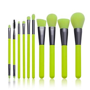 Logotipo personalizado 10 piezas Premium sombra <span class=keywords><strong>de</strong></span> ojos <span class=keywords><strong>maquillaje</strong></span> <span class=keywords><strong>brochas</strong></span> base sintética mezcla cara polvo neón verde <span class=keywords><strong>maquillaje</strong></span> cepillo conjunto - Product Image 1