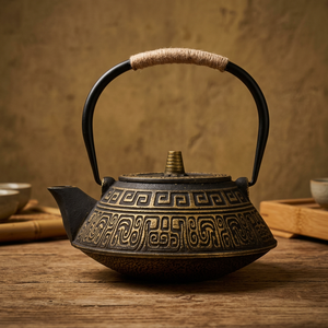 Traditional Chinese Metal <b>Tea</b> Kettle With Lid And Handle Decorative Pattern Design - Product Image 4