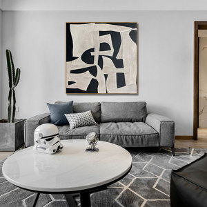 Dipinto a Olio su Tela Astratto Geometrico Moderno Originale di Tendenza <span class=keywords><strong>Nero</strong></span> <span class=keywords><strong>e</strong></span> <span class=keywords><strong>Grigio</strong></span> per Decorazione Murale di Hotel <span class=keywords><strong>e</strong></span> Casa - Product Image 2