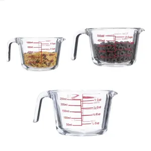 cam kupa ölçme pyrex Suppliers-Toptan yüksek borosilikat pyrex 3 parça cam mutfak çok fonksiyonlu ölçme kabı seti saplı