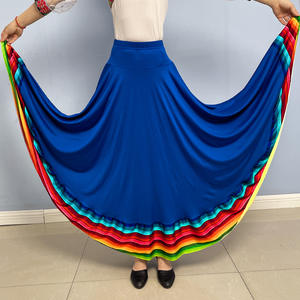 Falda de baile flamenco y de salón para mujer con cintura elástica y dobladillo de rayas de colores, ideal para actuaciones folclóricas - ¡En stock! - Product Image 2