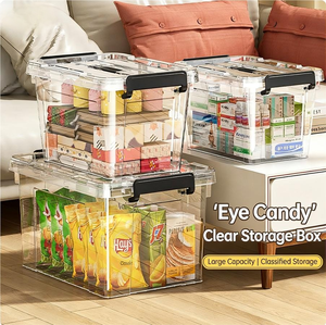 Boîte en plastique transparente personnalisable avec couvercle et roulettes pour la maison et le bureau – Grande vente - Product Image 2
