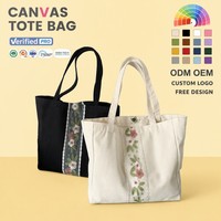 Ensemble de sacs fourre-tout en toile brodés de fleurs personnalisées, crème et noir, avec fermeture magnétique et dentelle, réutilisables, pour le shopping