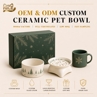 NicePets OEM ODM Coffret cadeau en céramique de Noël nordique |   Gamelle surélevée à alimentation lente avec tasse |   Nourriture pour chats et chiens Forest Green Gold