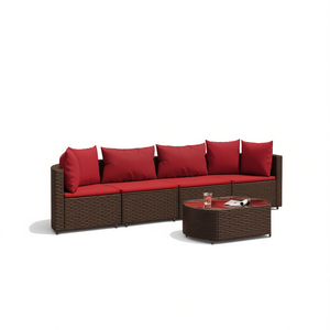 Compact Modular Brown PE Rattan Garden <b>Sofa</b> <b>Set</b> Outdoor Furniture Patio Contemporary Design High-Density Foam Cushions - Product Image 1