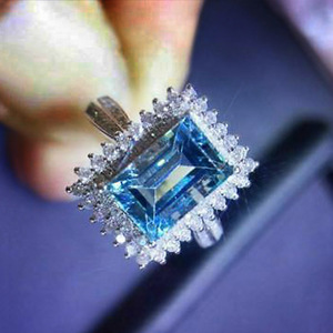 Anello quadrato blu da donna, elegante e scintillante, gioiello alla moda per le dita - Product Image 4
