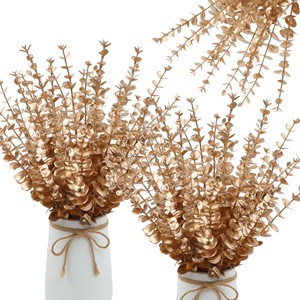 Fleurs artificielles, feuilles d'eucalyptus dorées, tiges de feuilles artificielles pour plantes décoratives, vente en gros - Product Image 5