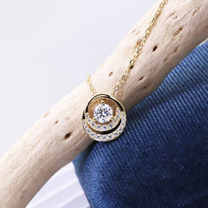 أحجار كريمة تيانيو قلادة مزدوجة الطبقة 18 قيراط من الذهب الخالص مليئة بالذهب الإسترليني Vvs قلادة ماسية من الفضة المويسانيتي للنساء - Product Image 6