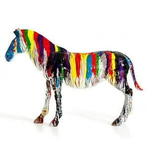 Escultura de cavalo colorida, alta qualidade, artesanato, decoração da casa, interior, fibra de vidro