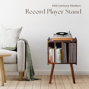 Wooden LP <strong>Record</strong> Player Stand 4 <strong>Cabinets</strong> Holds 100 Vinyls Metal Storage Holder Organizer Table Mid-Century Modern - Product Image 6