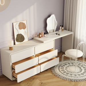 <span class=keywords><strong>Mesa</strong></span> de Maquillaje Moderna de Madera Maciza con Espejo LED Iluminado, Cajones Multifuncionales de Almacenamiento, Mueble de Dormitorio - Product Image 4