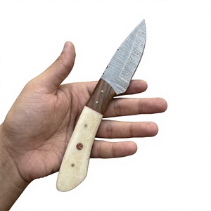 Couteau de chasse et de camping à lame fixe en acier Damas, avec manche en bois et os, personnalisable - Product Image 1