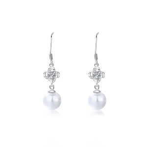 S925 <b>Sterling</b> <b>Silver</b> Vintage Hollow Four Leaf Clover Pearl <b>Dangle</b> <b>Earrings</b> Elegant Bridal Drop <b>Earrings</b> For Women Jewelry - Product Image 1