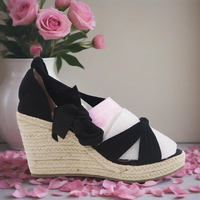 Sandales compensées à talon haut de 9 cm pour femmes, taille 43, à lacets, style espadrilles, chaussures et sandales pour femmes