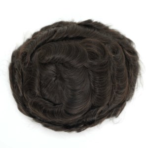 Q6 PU Skin Swiss Lace Base Hair Prosthesis 130% Density Natural Human Hair <b>Men</b> Male Toupee With Front Bleached Hair for <b>Men</b> - Product Image 3