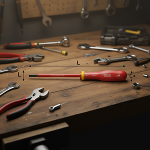 Destornillador 091 con mango rojo y anillo amarillo, longitud L, eje C, opciones de punta A y B - Product Image 3