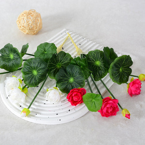 Fleur de lotus rouge artificielle, <span class=keywords><strong>faux</strong></span> lys d'eau avec feuille de lotus, décoration zen pour la maison, bonsaï de table, vente en gros - Product Image 2