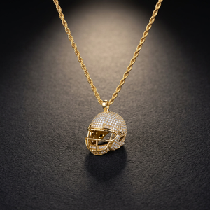 Collar con Colgante de Casco de Fútbol Americano Chapado en Oro de 22K para Hombre, con Cadena de Cuerda con Pedrería, Estilo Hiphop, para Uso Diario - Product Image 3